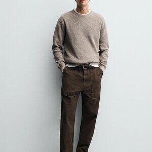 Zara Mens Tan Waffle Knit Sweater Size Medium